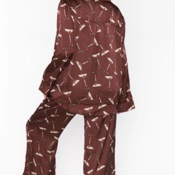 Show Me Your Mumu Satin Brown Espresso Martini Printed Pajama Set Size Large - Picture 2 of 5